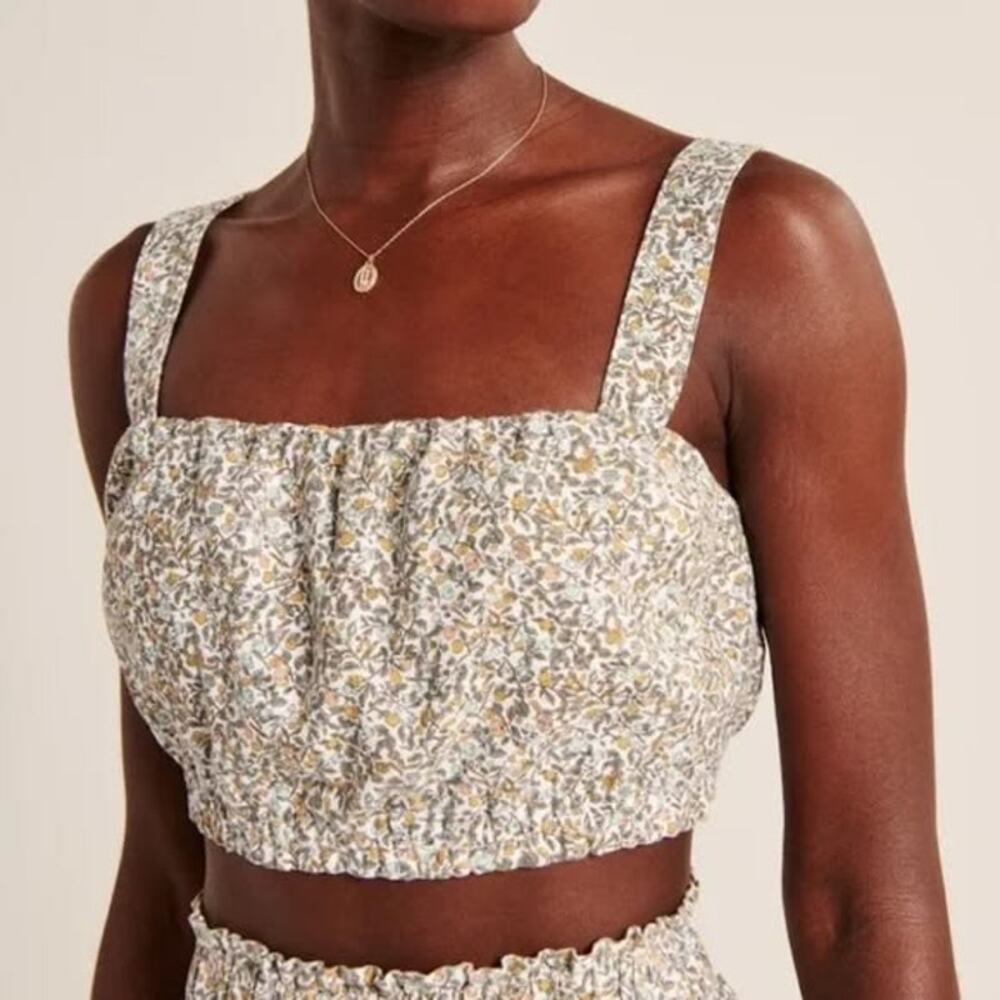 Abercrombie &‎ Fitch Fruit Print Crop Top Small Milkmaid Cottagecore Linen Blend